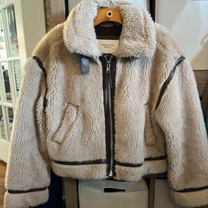 American Eagle Outfitters Cream Faux Fur Jacket